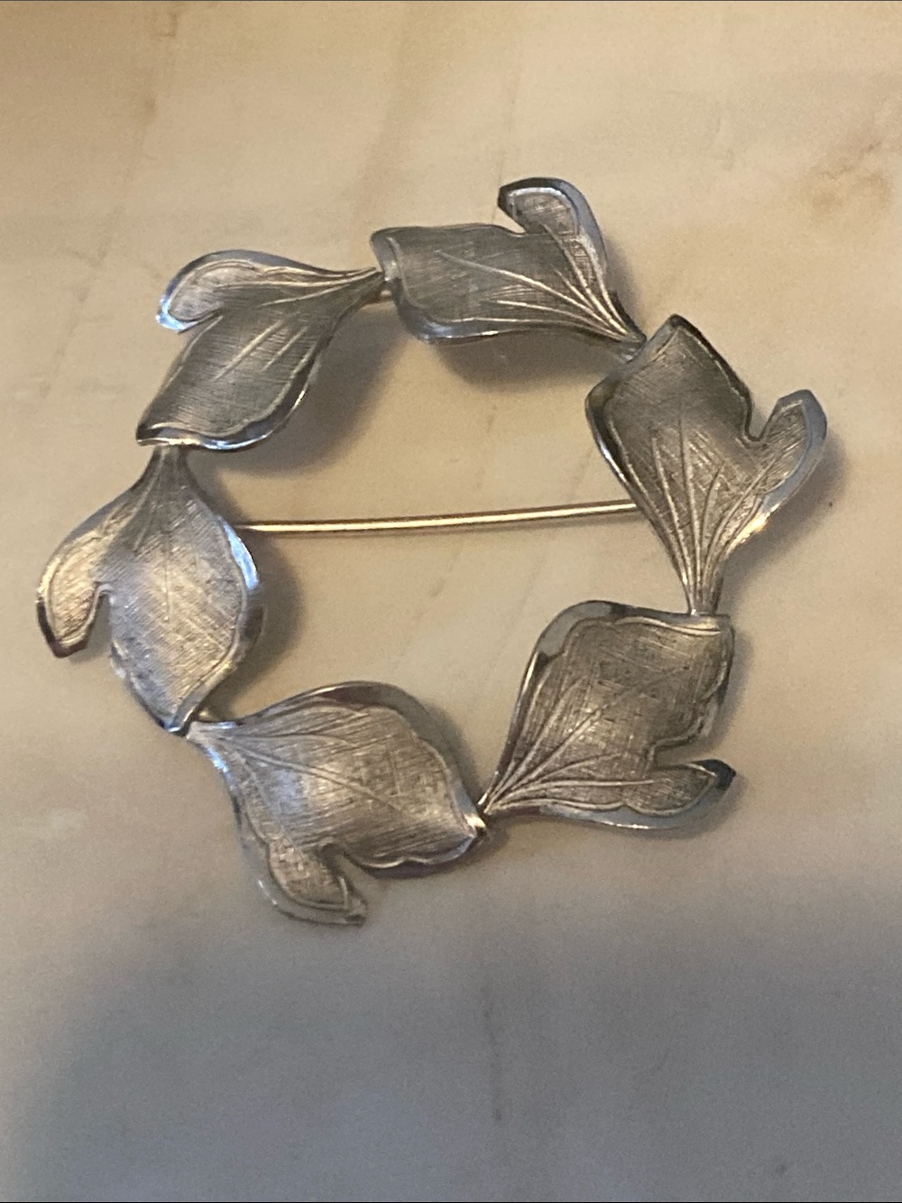 Vintage Bond Boyd Sterling -Silver Circular Textured Leaf Brooch